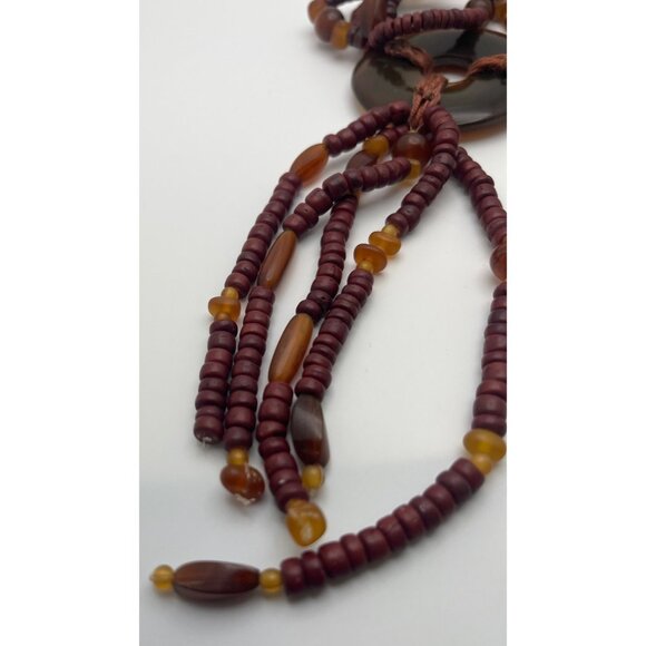 Handmade Beaded Necklace Multi-Strand Tassel Pendant Wood Tribal Boho Nature - Picture 8 of 8